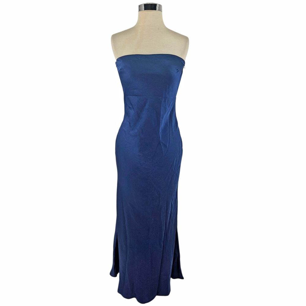 Princess Polly Haley Strapless Maxi bias cut Dress blue Satin Tie Back, 0 NWT